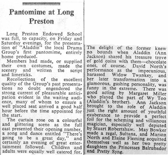 Aladin a- Nov 1969.JPG - Long Preston Drama Group - Aladin Pantomime - Nov 1969 - Review page 1